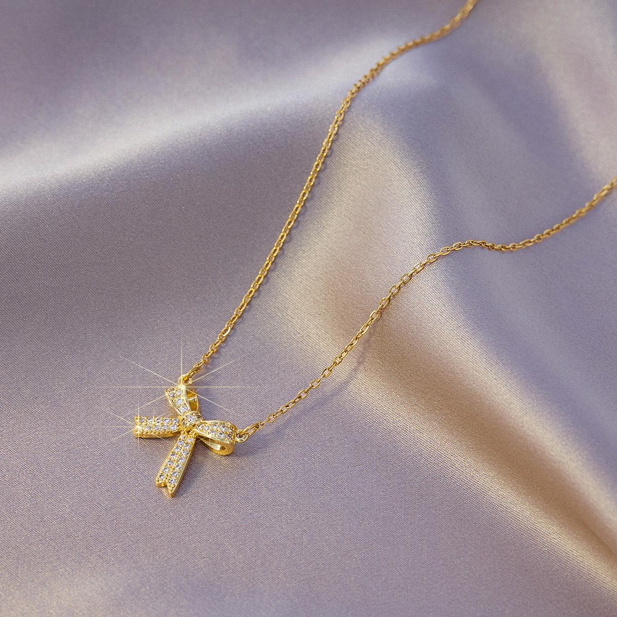 

1 Pcs Bow Necklace Steel Chain Copper Pendant Butterfly Fresh Sweet Clavicle Chain Gift Women s Girls Elegant Accessories