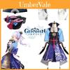 Genshin Impact Kamisato Ayaka Cosplay Kostüm für Damen mit Perücke Fächer und Holzschuhen