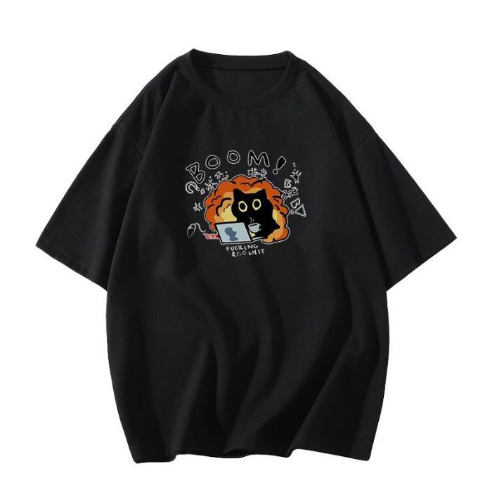 harajuku Round Neck oversize Casual Y2K Tops young girl t shirts summer pure cotton Women funny cartoon Print T-Shirt purple streetwear