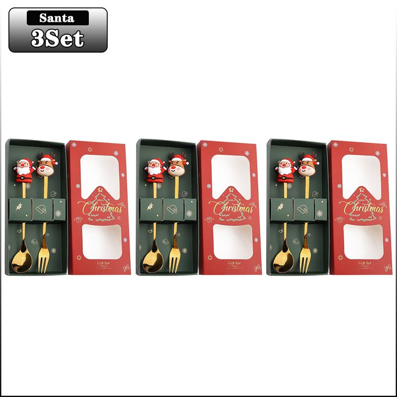 20Sets Christmas Spoon Set Cute Christmas Gift Cutlery Two Sets Father Christmas Doll Dessert Spoon Cutlery Set Christmas
