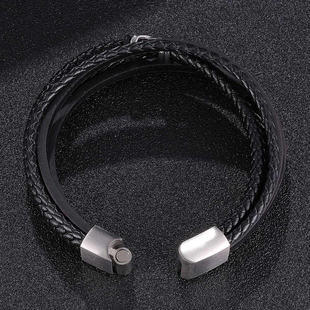 Trendy European American Multi-layer Woven Leather Bracelet with Stainless Steel Magnetic Buckle