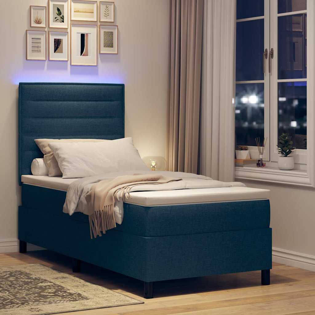 Box Spring Bed with Mattress and Blue LED Lighting 90 x 200 cm Fabric