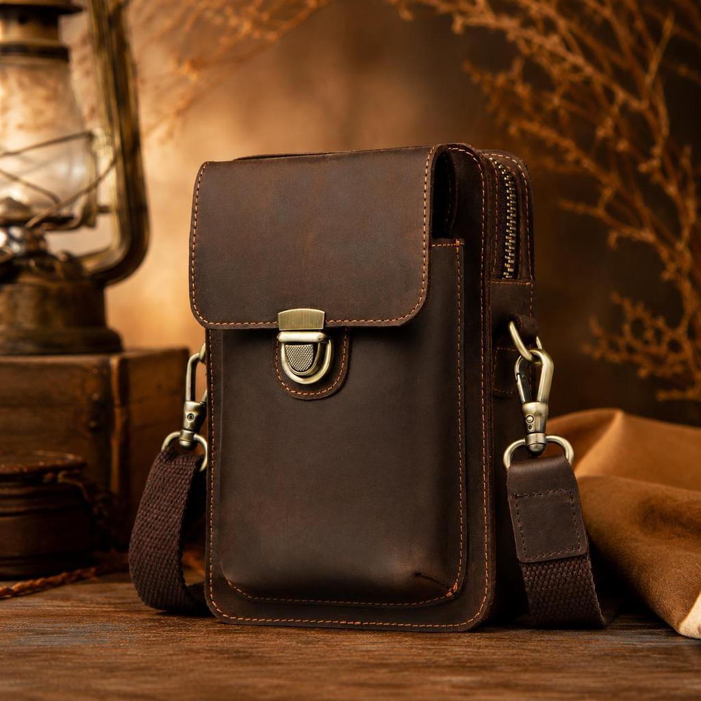 CONTACT'S Prawdziwa Skóra Męska Saszetka na Pas Mała Torebka Etui na Karty Męska Wysokiej Jakości Torba Crossbody Torba na Telefon