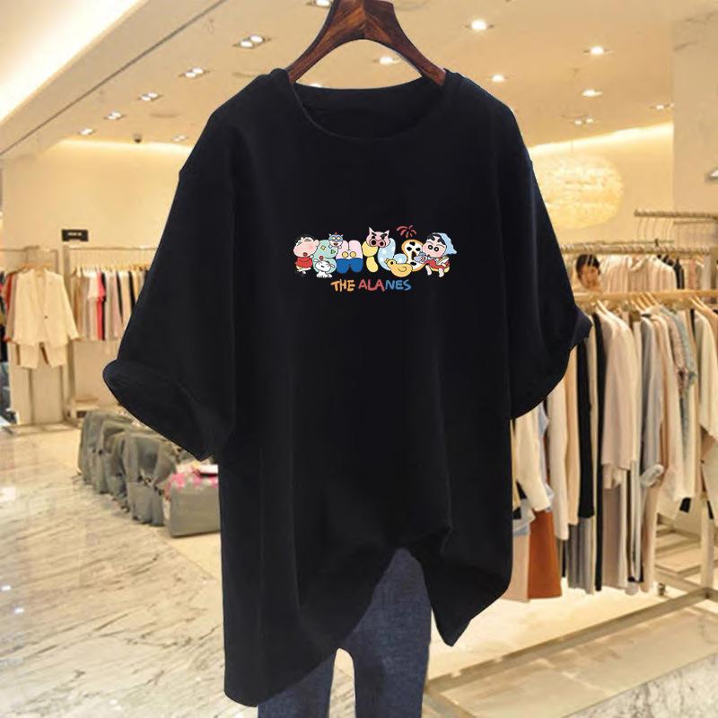 2025 summer new pure cotton cartoon printing pure cotton white short-sleeved T-shirt women's ins loose and versatile couple outfit