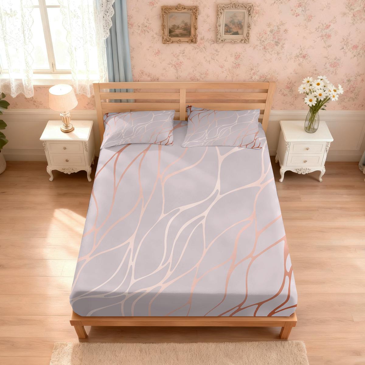 

3pcs Gold Marble Textured Printed Coreless Bed Sheet Set, Multi Size Comfortable Bed Cover, Bedroom Bedding Decoration 90x191