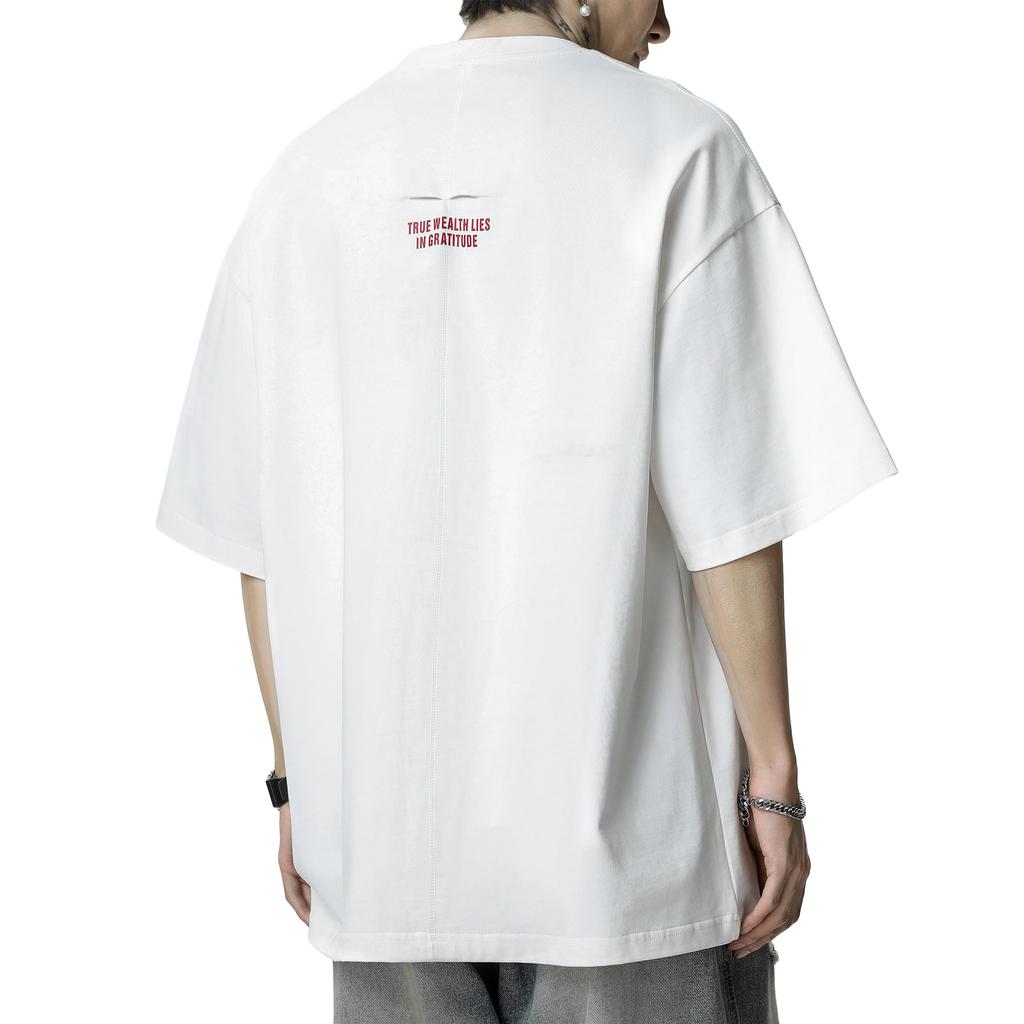 Easykode Short Sleeve Summer Stylish Embroidered Plus Sizes Long Sleeve Cool Street Outseam Size M Men's T-Shirt, Top, Stretchy, 100% Cotton,