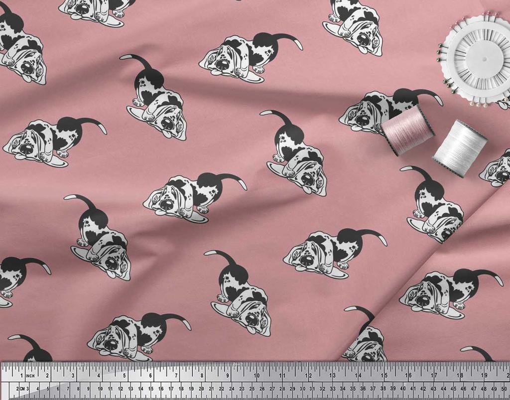 Soimoi Japonská krepová saténová tkanina Basset Hound Potisk šicí tkaniny metr 42 palců