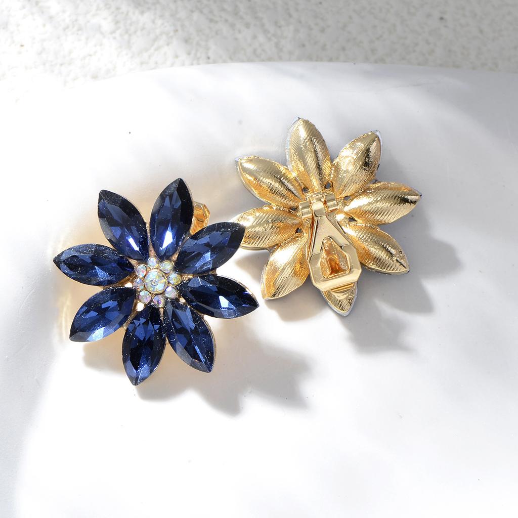 Vintage Light Luxury Colorful Diamond Sunflower Ear Clips High End Crystal Earrings Elegant Evening Party Jewelry