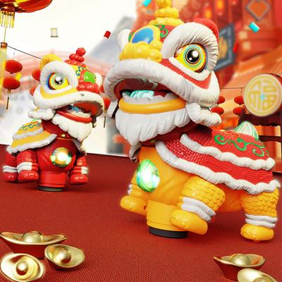 Kids Electric Lion Dance Toy with LED Light Music Toddlers Boys Girls Shaking Head Walking Cartoon Awake Lion Toy Chinese New Year Decoration