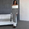 Schulterfreies Falda Sexy Mujer, Schlitzhals, gestreiftes Farbblock-Kleid, schmales Strick-Bodycon-Kleid, Wickelkleider für den Herbst, ChicDresses