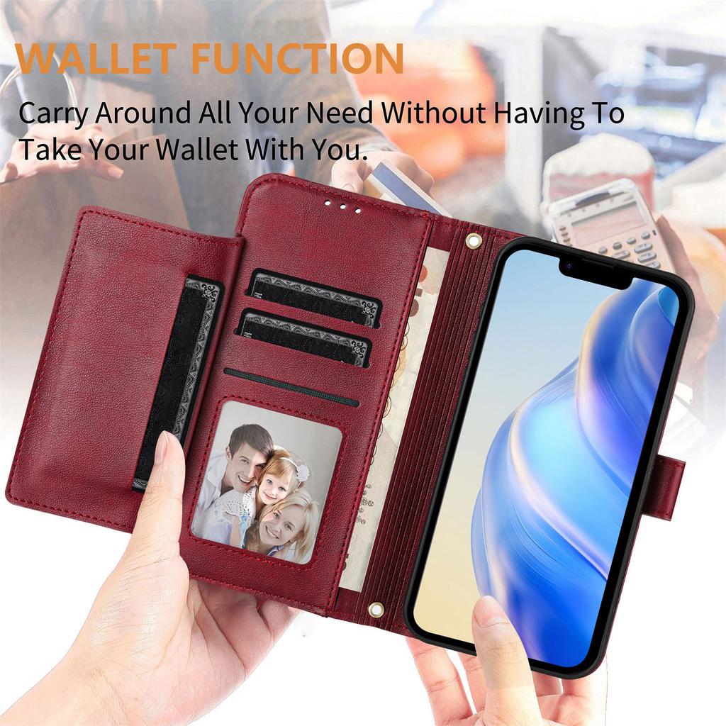 Applicable To iPhone16 Multi-card Leather Case 15plus Zipper Wallet Card Multi-function Oblique Span Protective Case 14plus
