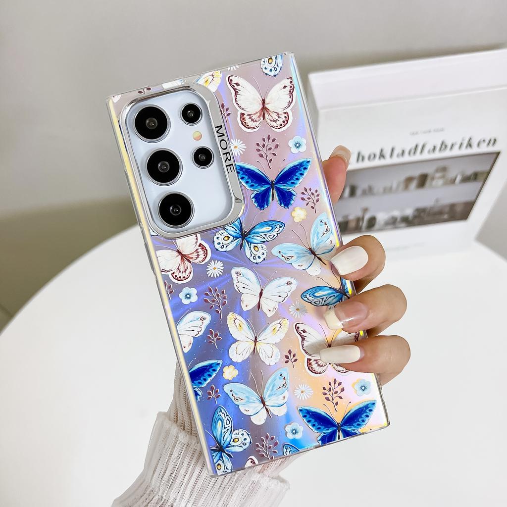 Für Samsung Galaxy S24 Ultra Hülle Laser Schmetterlingsmuster Kratzfest TPU+PC Handyhülle