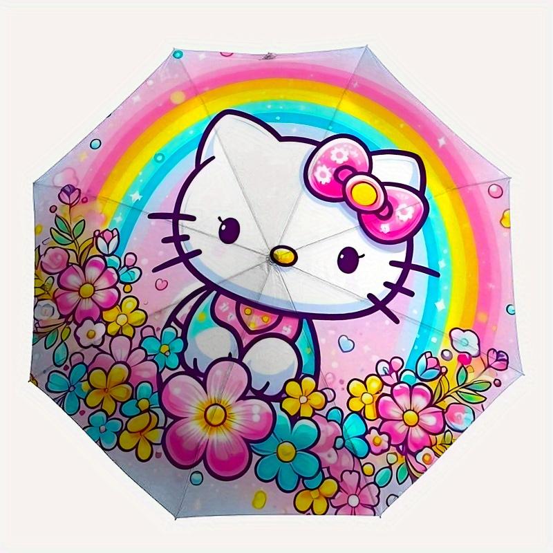 Hello Kitty,Rainbow Automatic Opening and Closing Parasol Compact Travel Umbrella with 8 Ribs for Women and Men Ideal Birthday/Christma