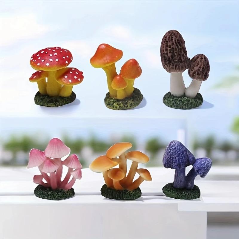 3pcs Mini Resin Mushroom Figurine Fake Mushroom Miniatures Micro Landscape Fairy Garden Terrarium Decorations Desktop Ornament