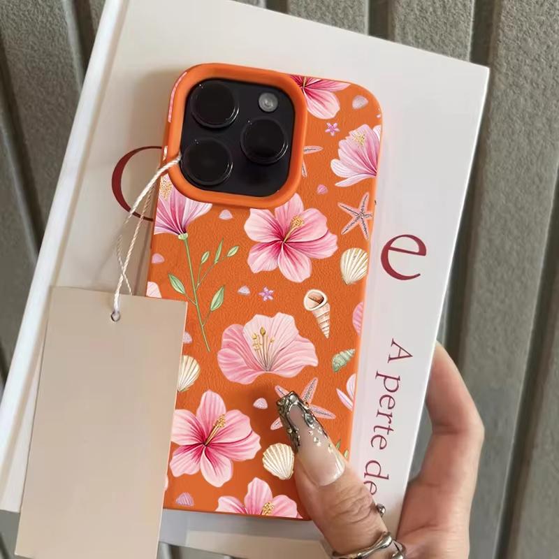

Hibiscus Tropical Seaside Shell Phone Case For iPhone 17 Pro Max 16 Plus 15 Pro 14 13 12 11 XR 17Air Lychee Textur Soft Cover iPhone X
