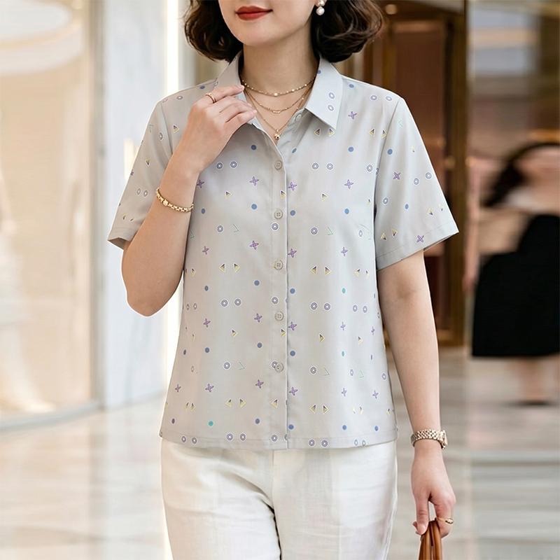 ZANZEA Women Casual Turn Down Collar Short Sleeve Print Blouse