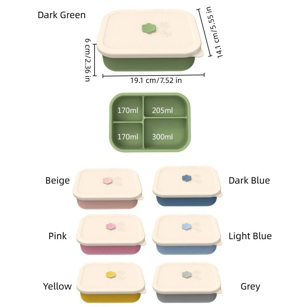 Auslaufsichere Silikon-Lunchbox 4 Fächer Lebensmittelaufbewahrungsbehälter Mittagszeit