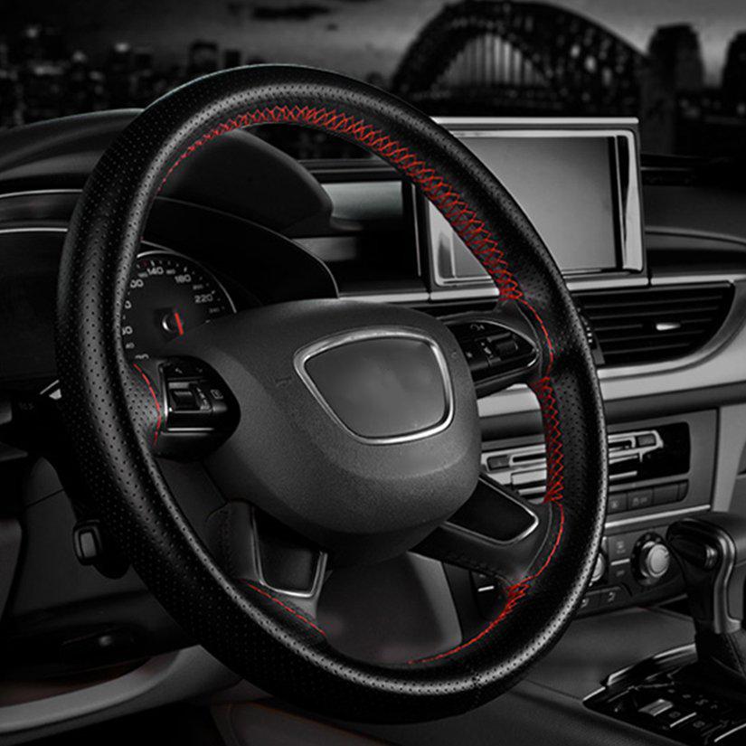 DIY PU Leather Car Auto Steering Wheel Cover With Needles and Thread Black go