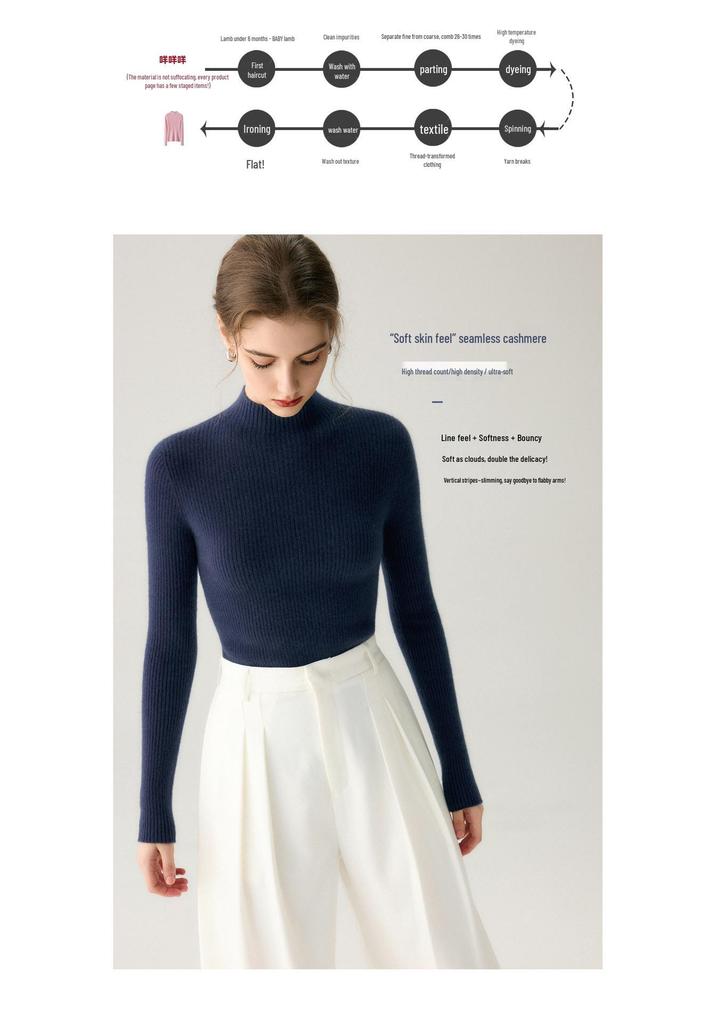 Maglione da donna a collo alto, vestibilità slim, 100% puro cashmere, per Autunno/Inverno
