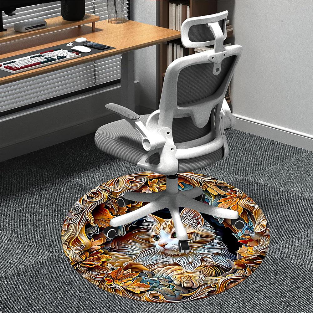 

1pc Autumn Cat Print Chair Carpet for Office, Soft Comfortable Mat For Office, Living Room, Bedroom, Machine Washable Carpet yy251112122 80cm by 80cm