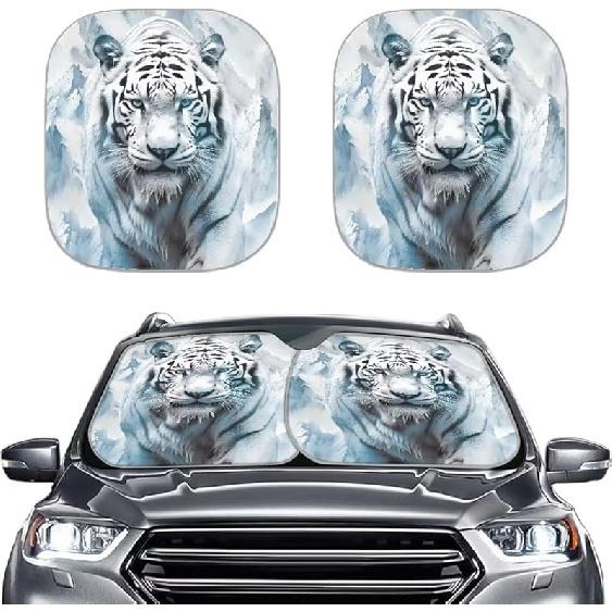 Coldinair Sunset Front Windshield Shade 2Pcs Sunshade for Car Windshield Folding Car Accessories for Truck SUV Sun Visor Protector, Tropical Palm