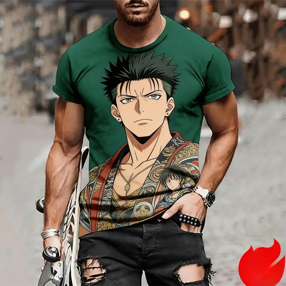 Man Anime Printed Casual Round Neck T-shirt Fashionable Comfortable Soft Breathable Minimalist Daily Large Loose T-shirt