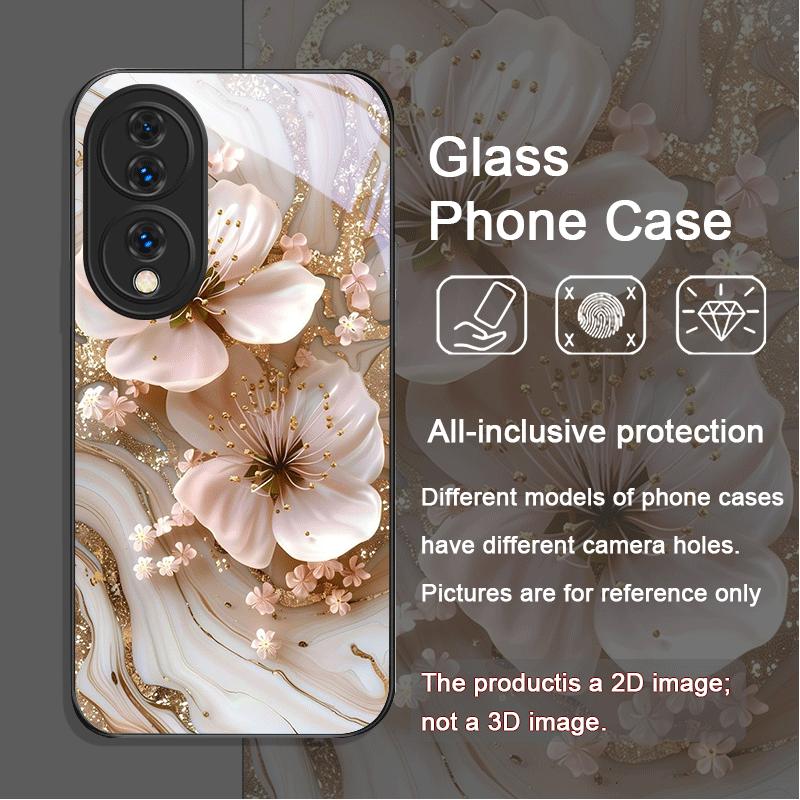 Aesthetic Flower Marble Texture Art Tempered Glass Phone Case for Huawei Nova 13 12 11 10 SE Mate 70 60 Pro+ P60 P50 P40 Covers
