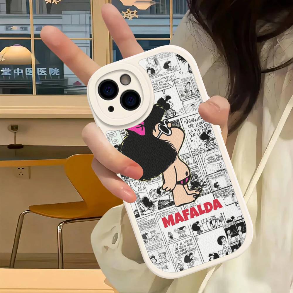 

Popular Cartoon M-Mafalda Phone Case For IPhone 11 12 13 14 15 16 Pro Max Plus Leather Cover 11 pro max