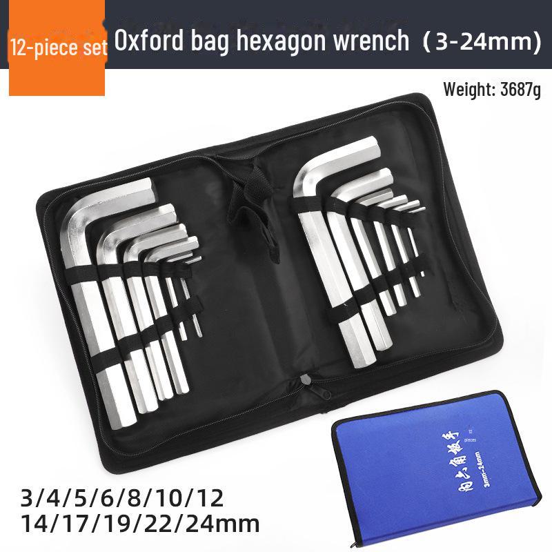 Leather Bag Hexagon Wrench Set: 3, 12, 14, 17, 19mm Flat Head CR-V with Oxford Canvas Bag