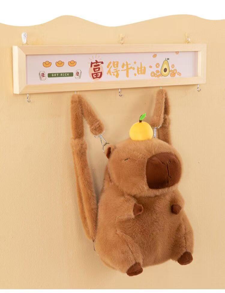 Capybara Plush Backpack Large Capacity Cute Cartoon Crossbody Bag Women Fluffy Bag