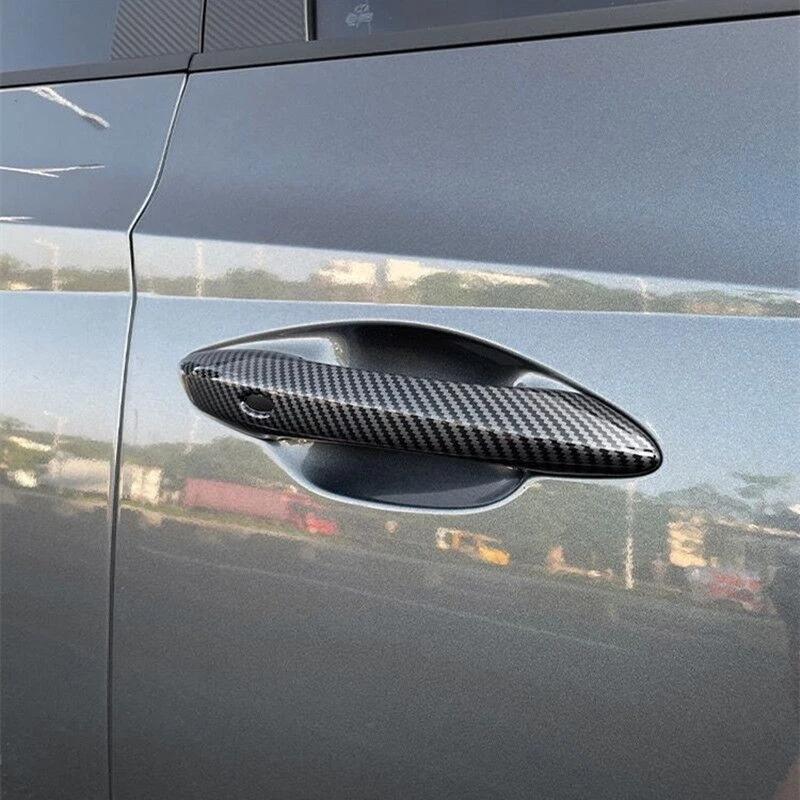 For Hyundai Tucson NX4    ABS Chrome Carbon Fiber Black Car Door Handle Cover Trims Sticker Car Styling Accessories