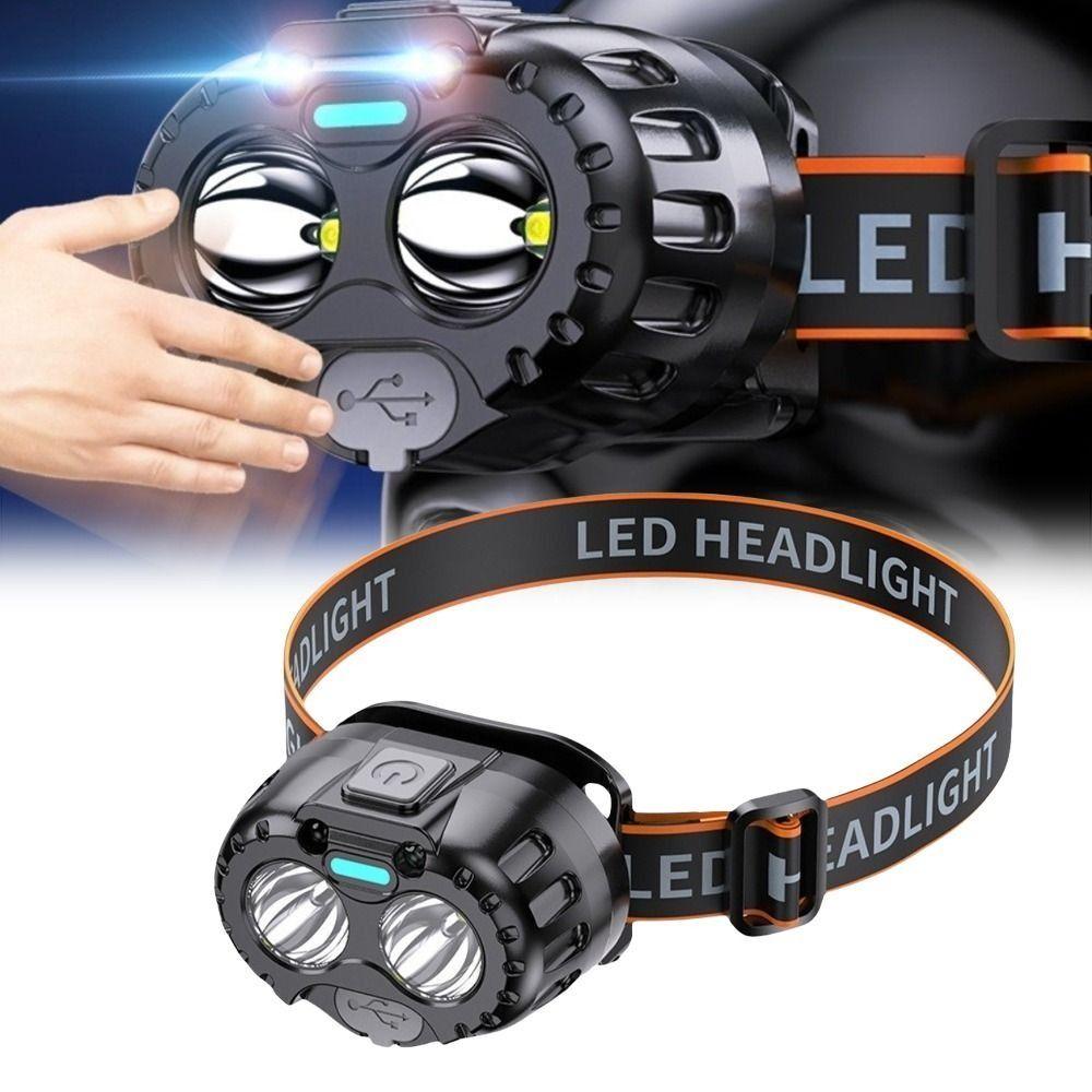 Portable Plastic LED Headlamp Mini USB Rechargeable Head Flashlight Long Lasting Hands-Free Powerful Headlamp Hiking