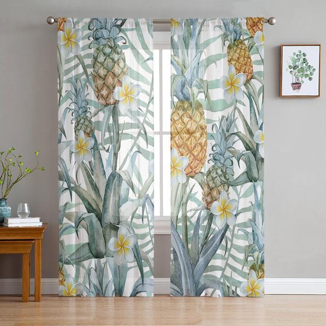 Toucan Flower Fruit Tropical Plants Pineapple Map Tulle Sheer Window Curtains For Living Room Bedroom Tulle Voile Curtains Decor