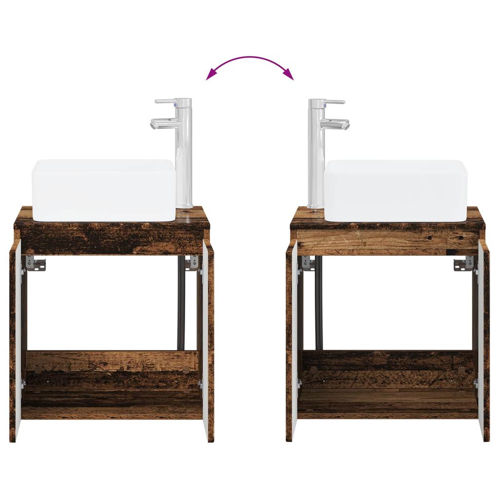 Bathroom Furniture Set 4 Pcs Reclaimed Wood Engineered Wood and Glass