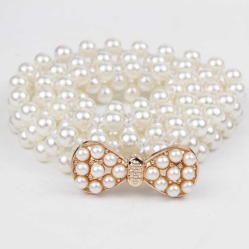 Rhinestone Pearl Waist Chain Women'S Elastic Waist Seal Women'S Decoration Elastic Woven Belt Dress Decoration