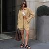 Khaki Cotton and Linen Lapel Single-breasted Long-sleeved Shirt Hot Pants Set 1116 European and American Fashion New Two-piece Set for Women