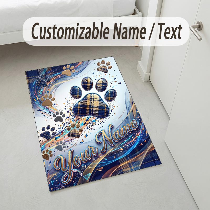 Dog Theme Crystal Velvet Rug Personalized Custom Name Text Soft Floor Mat Home Decor