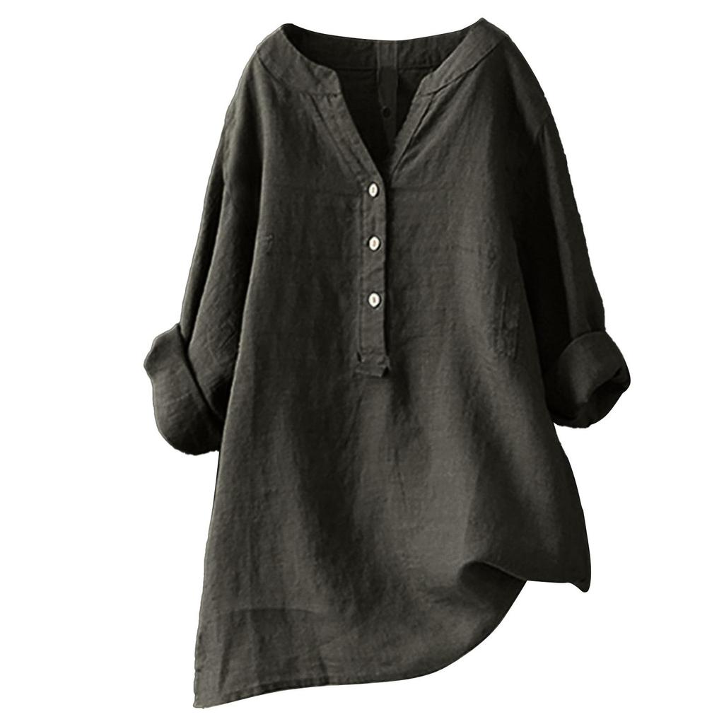 Summer Loose Clean Color Shirt Cotton Linen Top Pocket Women's Clothing