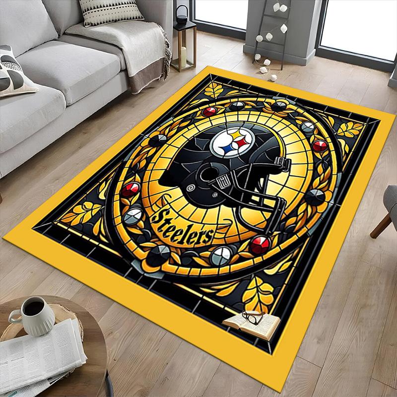 1PC Stained Glass Steelers Non-Slip Floor Carpet Compatible for Office&Living Room&Bedroom&Dining Room - Flat - Weave Machine-S0352