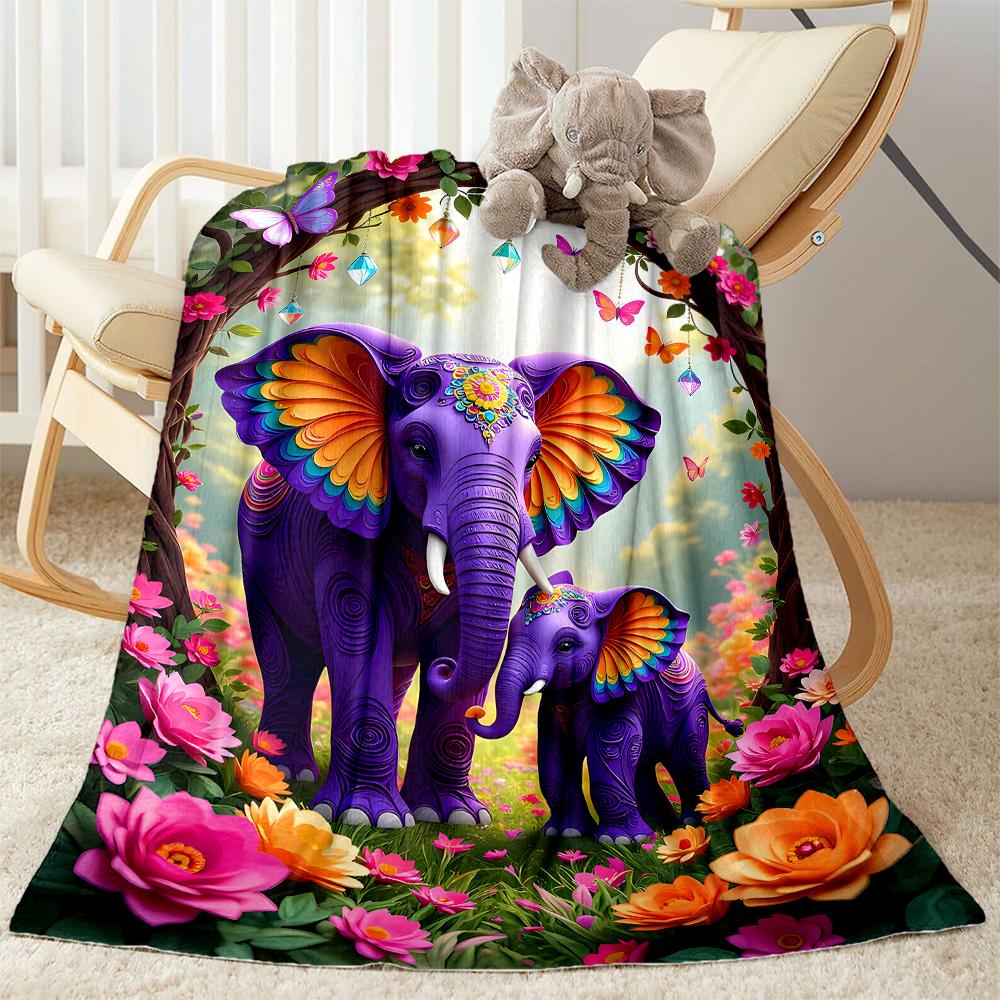 Colorful Elephant Garden Blanket Suitable for Offices, Travel, Living Rooms Also a Good Gift for Friends and Family Suitable for All Seasons.