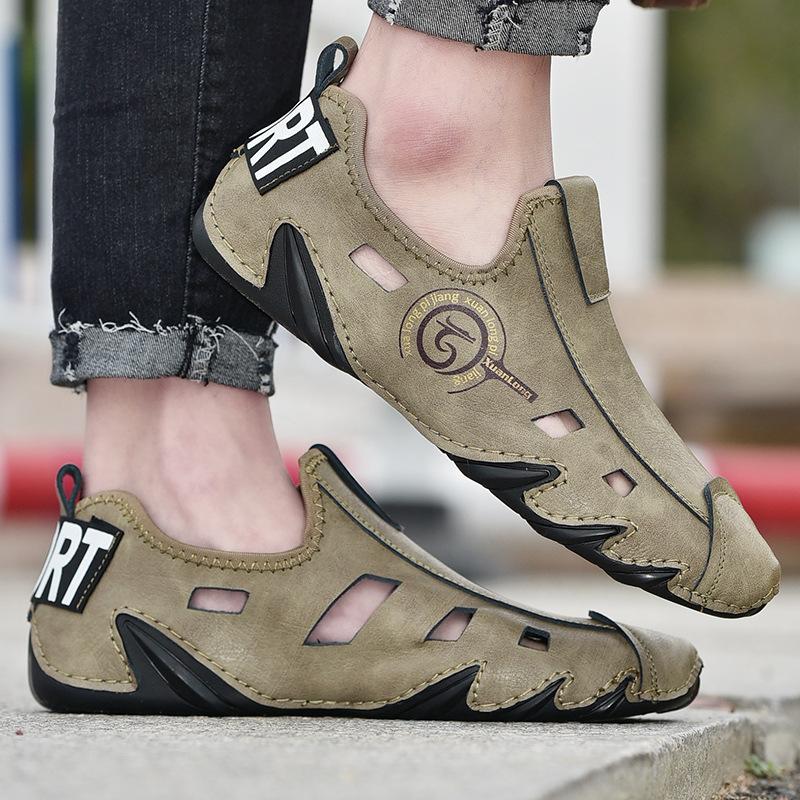 

Большие размеры 2024 года, весенние и осенние мужские кожаные туфли ручной работы, легкие мужские туфли, спортивная и любительская обувь для вождения, одинарные туфли 38 хаки