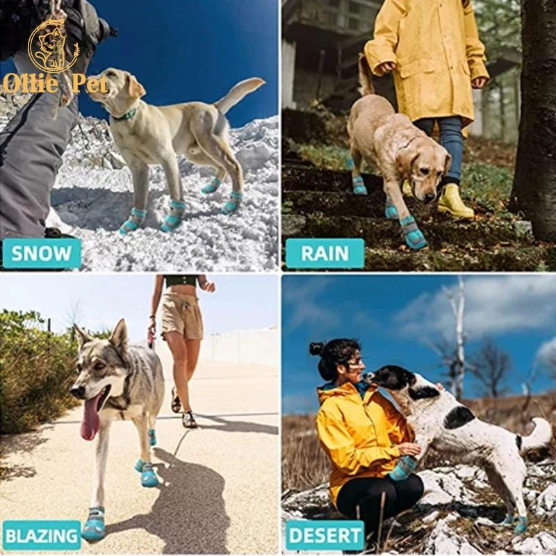 Silikon Hundeschuhe Wasserdicht Bewegung Outdoor Hundestiefel Winter Warm Haustier Schneestiefel Rutschfest Regenschuhe für Mittelgroße Große Hunde