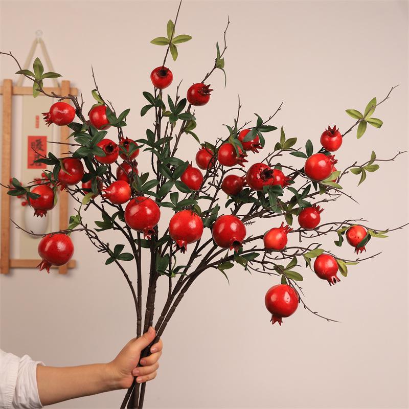 Pomegranate & Persimmon Fruit Tree Branch Bouquet: Artificial Floral Decoration for Living and Dining Rooms