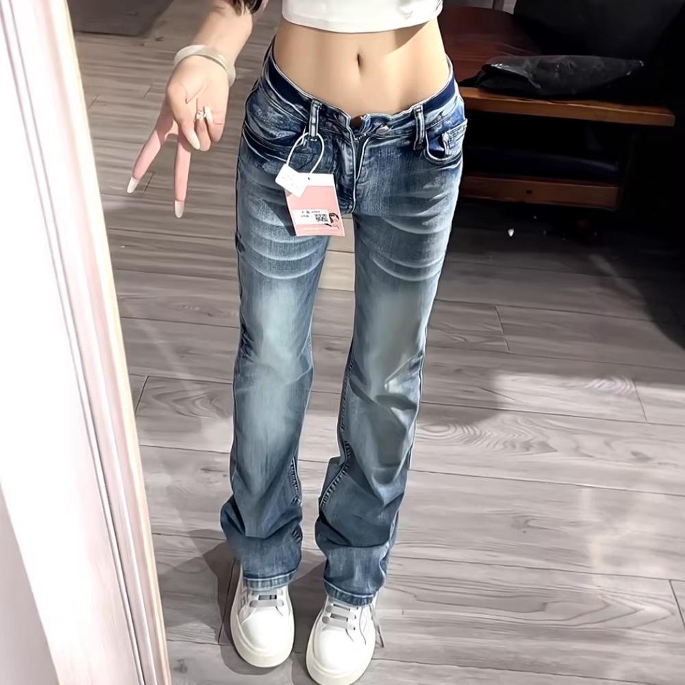 Women's Retro Low-Waist Micro-Flare Jeans - Versatile, Loose Fit for Spring/Autumn 2026