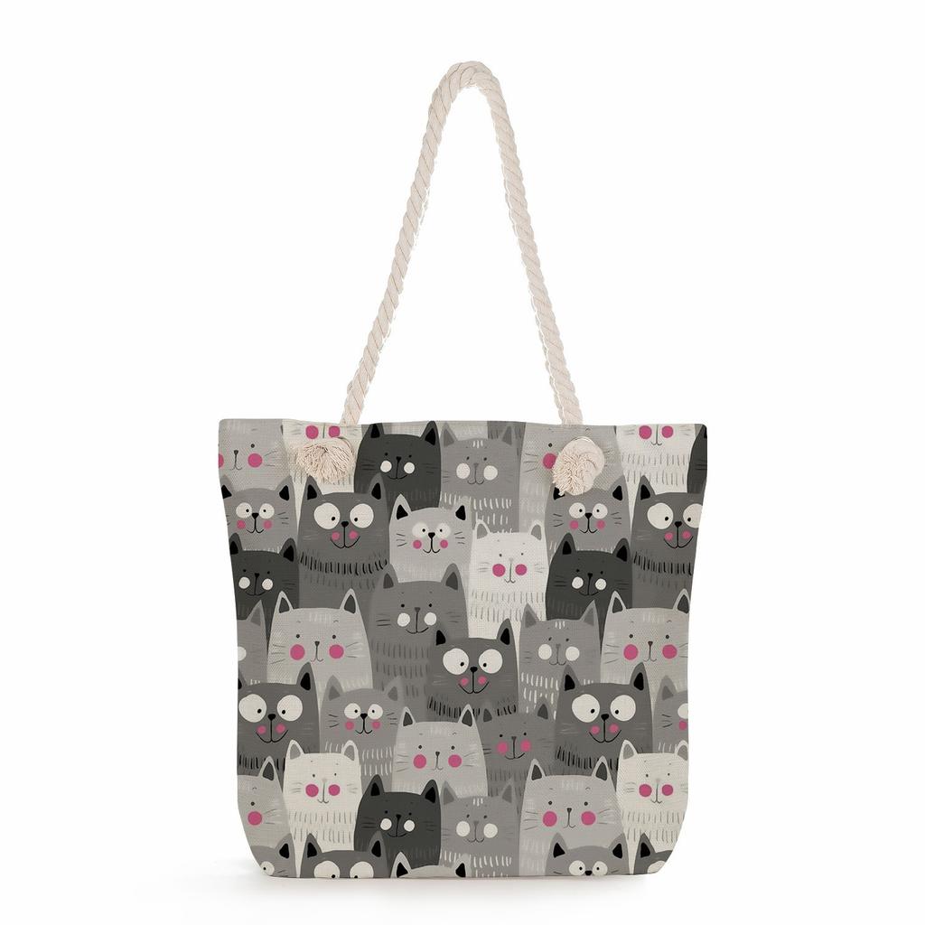 Cartoon Cat Group Print Thick Rope Single-shoulder Beach Bag 7253 KTB