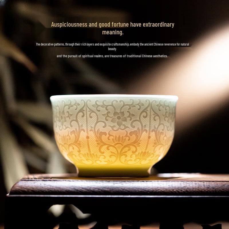 Jingdezhen Hand-Carved Celadon Master Tea Cup