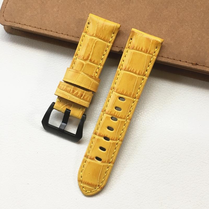 24 мм желтый ремешок из натуральной кожи с узором крокодила — фото 3