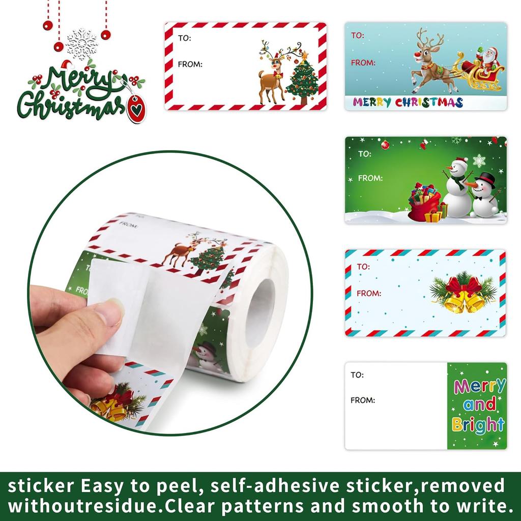 Gift Tags-250 PCS Christmas Gift Tags Christmas Presents Stickers Self Adhesive Christmas Tags Christmas Santa Wrapping Paper Holiday Decor (2.95 X