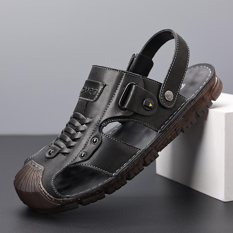 The first layer of cowhide bag head sandals, men's new genuine leather summer beach shoes, soft soles, beef tendon soles, and father's cool slippers f