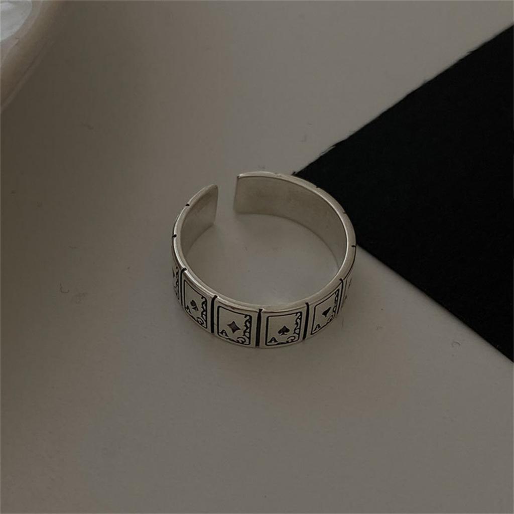 Poker Card Themed Adjustable Square Opening Ring Vintage Hip Hop Unisex Fashion Jewelry for Various Occasions